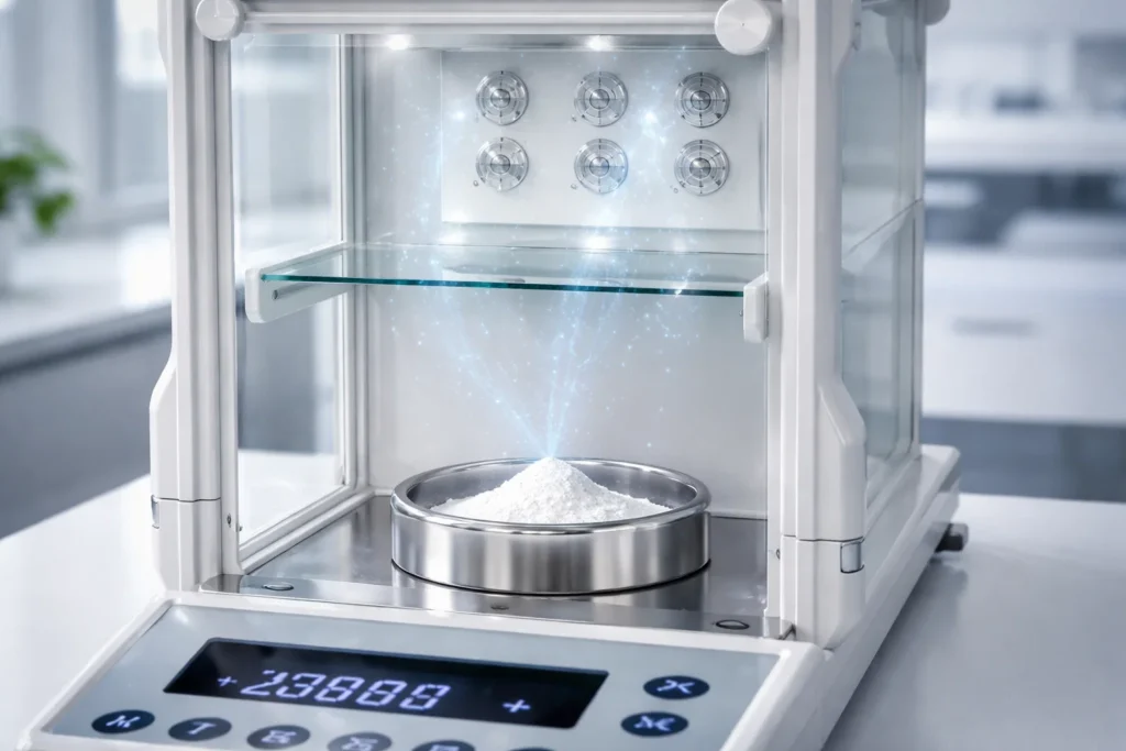 Ionizer tích hợp trên cân vi lượng giúp giảm ảnh hưởng tĩnh điện