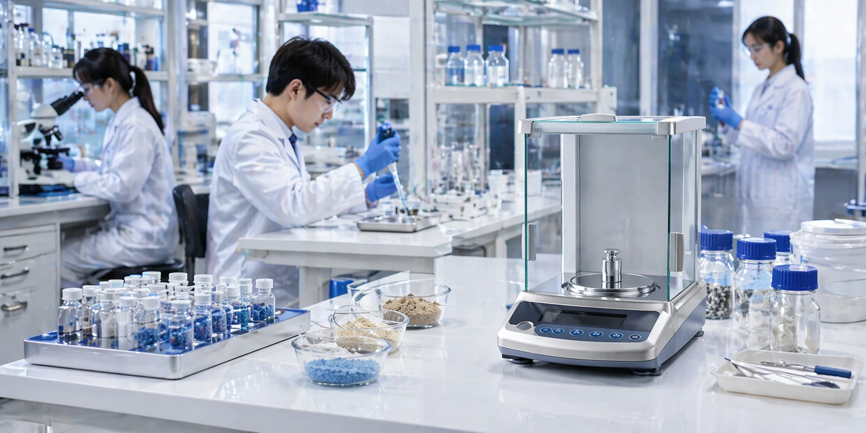 Cân điện tử A&D trong phòng lab và khu vực QC