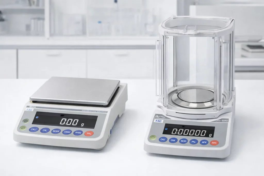 So sánh cân kỹ thuật A&D và cân phân tích A&D trong phòng lab