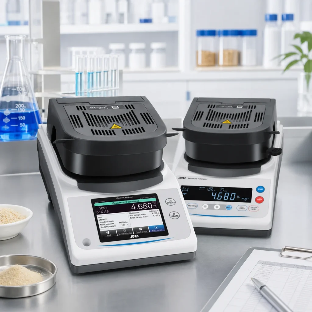 Cân sấy ẩm A&D mới A/AT trong phòng lab hiện đại