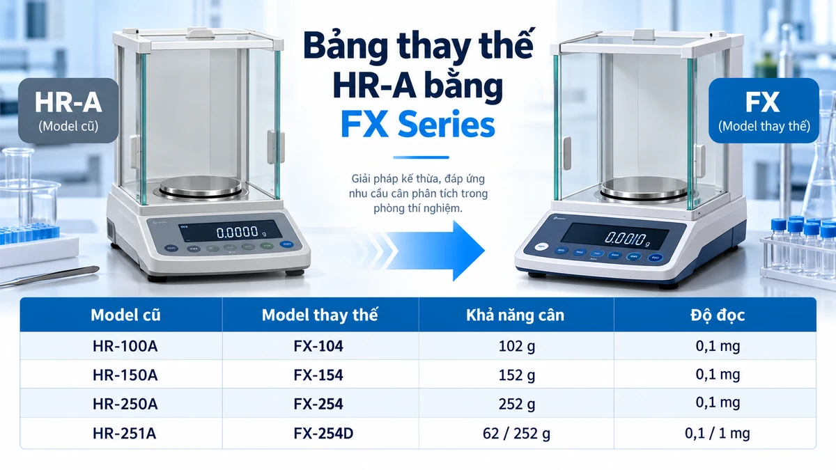 Bảng đối chiếu bốn model cân HR-A và model A&D Fortis FX thay thế