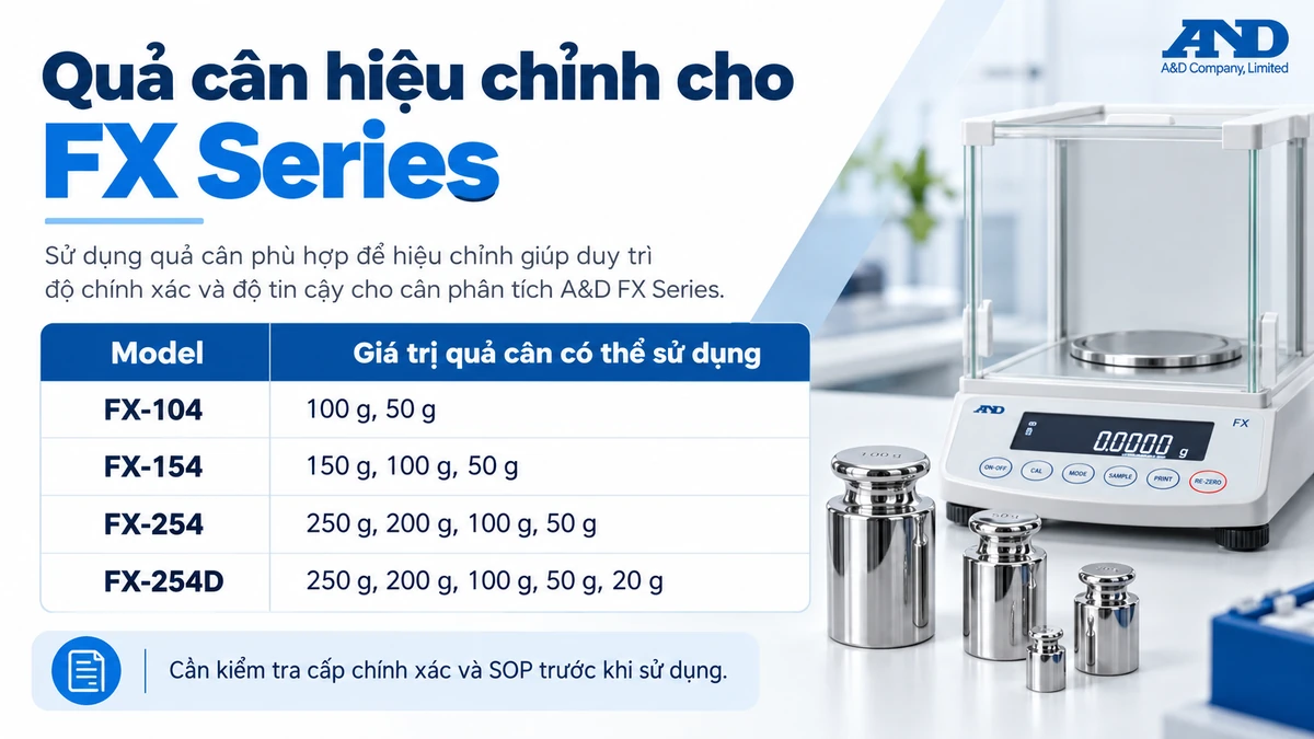 Giá trị danh định quả cân hỗ trợ hiệu chỉnh độ nhạy dòng cân FX-104 FX-154 FX-254 FX-254D
